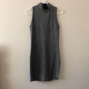 Zara Silver Glitter Mock Neck Dress